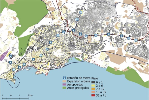 Ciudad de Panamá, 2016. Este mapa muestra cómo el desarrollo urbano se ha dado en forma vertical en el centro histórico. Ciudad de Panamá, 2016. Este mapa muestra cómo el desarrollo urbano se ha dado en forma vertical en el centro histórico.