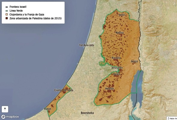 Mapa de Israel (2021): La línea verde sobre el mapa indica la frontera (anterior) a 1967, es la línea de demarcación establecida entre los ejércitos de Israel y los de sus vecinos (Egipto, Jordania, Líbano y Siria) después de la guerra árabe-israelí de 1948. Sirvió como frontera 'de facto' del Estado de Israel desde 1949 hasta la Guerra de los Seis Días en 1967. Mapa de Israel (2021): La línea verde sobre el mapa indica la frontera (anterior) a 1967, es la línea de demarcación establecida entre los ejércitos de Israel y los de sus vecinos (Egipto, Jordania, Líbano y Siria) después de la guerra árabe-israelí de 1948. Sirvió como frontera 'de facto' del Estado de Israel desde 1949 hasta la Guerra de los Seis Días en 1967.