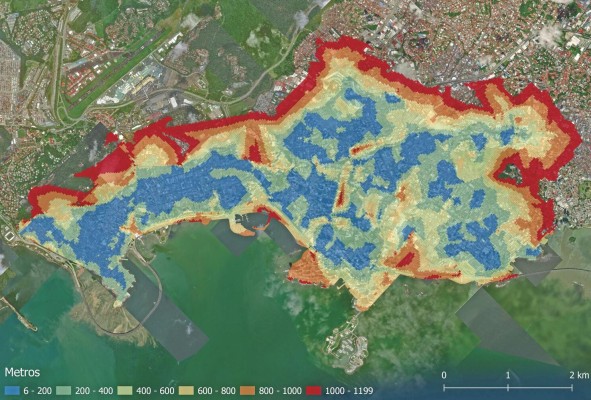 En términos generales los habitantes de los barrios en el centro urbano –corregimientos entre San Felipe y San Francisco– cuentan con una tienda de barrio o supermercado a menos de 600 metros de su hogar (áreas en azul a verde en el mapa). En términos generales los habitantes de los barrios en el centro urbano –corregimientos entre San Felipe y San Francisco– cuentan con una tienda de barrio o supermercado a menos de 600 metros de su hogar (áreas en azul a verde en el mapa).