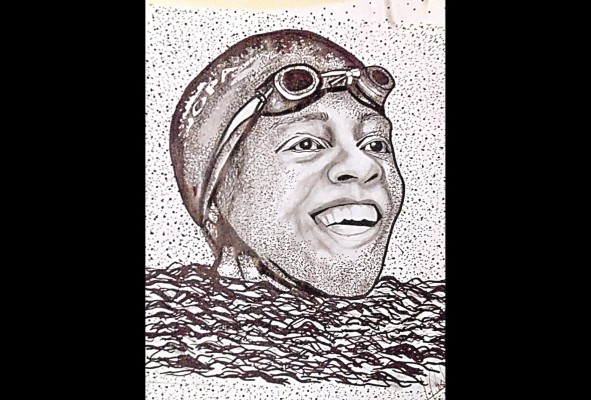 Retrato de Eileen Coparropa Alemán, una de las máximas figuras de la natación nacional. Retrato de Eileen Coparropa Alemán, una de las máximas figuras de la natación nacional.