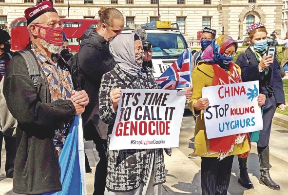 Protesta en Londres contra las 'violaciones de los DDHH' en Xinjiang (foto de archivo). Protesta en Londres contra las 'violaciones de los DDHH' en Xinjiang (foto de archivo).