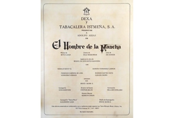 Programa de mano de El Hombre de la Mancha Programa de mano de El Hombre de la Mancha