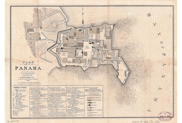 Mapa de la ciudad de Panamá para 1850, justo antes de la construcción del ferrocarril. Muestra una ciudad medieval en decadencia, con muchos solares abandonados. Se puede visibilizar el muro y el foso, del lado que daba hacia el arrabal santanero. Mapa de la ciudad de Panamá para 1850, justo antes de la construcción del ferrocarril. Muestra una ciudad medieval en decadencia, con muchos solares abandonados. Se puede visibilizar el muro y el foso, del lado que daba hacia el arrabal santanero.