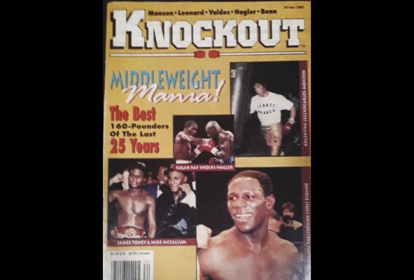 La revista Knockout hizo en 1985 una edición especial para exaltar a los mejores pesos medianos, entre ellos, James Toney (Izq.) y Chris Eubank (extremo derecho inferior). La revista Knockout hizo en 1985 una edición especial para exaltar a los mejores pesos medianos, entre ellos, James Toney (Izq.) y Chris Eubank (extremo derecho inferior).