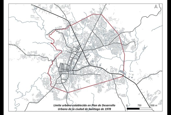 Mapa de Santiago, con límite urbano establecido en 1978. Mapa de Santiago, con límite urbano establecido en 1978.