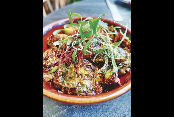 Coles de bruselas en salsa kimchee Coles de bruselas en salsa kimchee