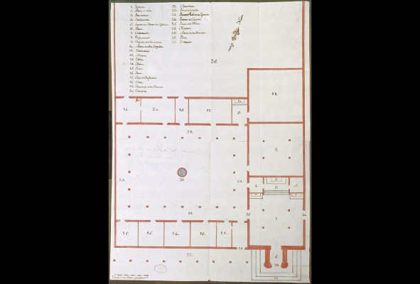 Planta de hospital de La Caridad e iglesia San Juan de Dios. Archivo de Indias, Sevilla, España Planta de hospital de La Caridad e iglesia San Juan de Dios. Archivo de Indias, Sevilla, España
