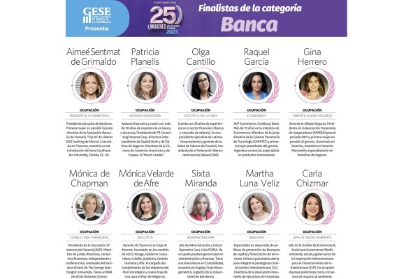 Finalistas de la Categoría de Banca en “Las 25 mujeres más destacadas de Panamá” 2023 Finalistas de la Categoría de Banca en “Las 25 mujeres más destacadas de Panamá” 2023
