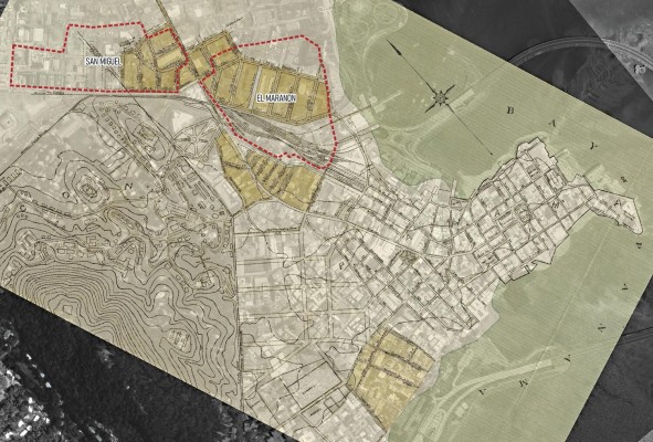 Plano de la ciudad de Panamá en 1910 (ICC): en el plano se puede observar como los antiguos asentamientos de forma irregular de finales del siglo XIX fueron parcelados y urbanizados en 1909 por la Isthmian Canal Commission. Los polígonos en rojo indican las áreas declaradas como de renovación urbana por el MIVI en la década de 1970. Plano de la ciudad de Panamá en 1910 (ICC): en el plano se puede observar como los antiguos asentamientos de forma irregular de finales del siglo XIX fueron parcelados y urbanizados en 1909 por la Isthmian Canal Commission. Los polígonos en rojo indican las áreas declaradas como de renovación urbana por el MIVI en la década de 1970.