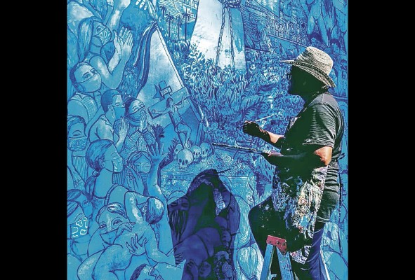 En el mural se aprecian detalles como la figura de san Francisco de Asís, la flora y la fauna nacionales, el retrato de Jesús en la cruz, la bandera, la virgen, personas orando con mascarillas, entre otros elementos. En el mural se aprecian detalles como la figura de san Francisco de Asís, la flora y la fauna nacionales, el retrato de Jesús en la cruz, la bandera, la virgen, personas orando con mascarillas, entre otros elementos.