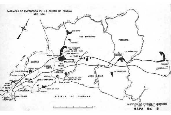 En este mapa la localización de las conocidas como “barriadas brujas”, publicado en el plan de Panamá de 1968. Estudio comisionado para entender las dinámicas urbanas en la ciudad de Panamá. En este mapa la localización de las conocidas como “barriadas brujas”, publicado en el plan de Panamá de 1968. Estudio comisionado para entender las dinámicas urbanas en la ciudad de Panamá.