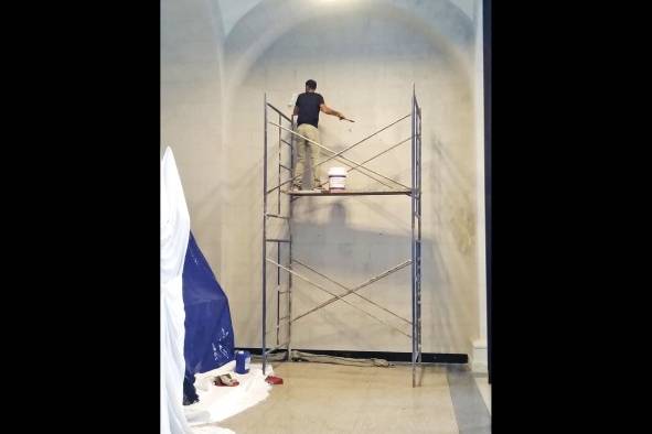 La obra está plasmada bajo una técnica mixta de acrílico sobre tela. La obra está plasmada bajo una técnica mixta de acrílico sobre tela.