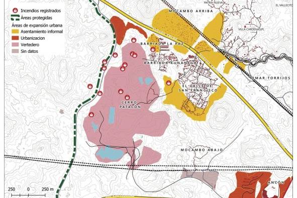 Declarado desastre ambiental, el relleno sanitario de cerro Patacón funciona desde 1985 en este sitio, luego que se decidió la clausura del basurero de Panamá Viejo en 1984. En la actualidad se encuentra rodeado por la expansión urbana, que incluye no solo asentamientos informales, sino también urbanizaciones para clases bajas y medias. Declarado desastre ambiental, el relleno sanitario de cerro Patacón funciona desde 1985 en este sitio, luego que se decidió la clausura del basurero de Panamá Viejo en 1984. En la actualidad se encuentra rodeado por la expansión urbana, que incluye no solo asentamientos informales, sino también urbanizaciones para clases bajas y medias.