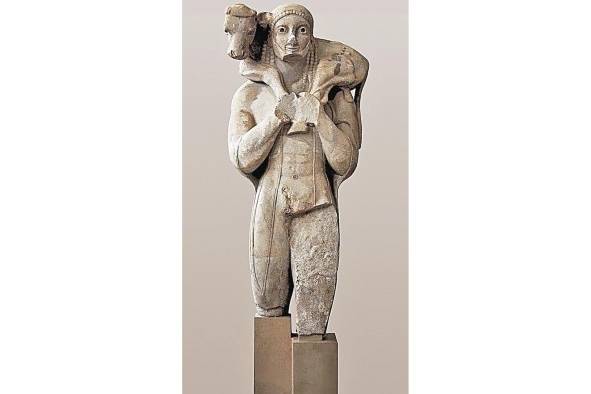 El Moscóforo. Fechada entre el 570 a.C. y el 520 a.C., de autor desconocido. El Moscóforo. Fechada entre el 570 a.C. y el 520 a.C., de autor desconocido.