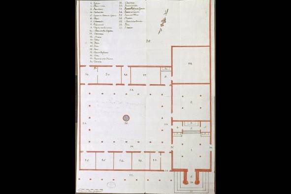 Planta de hospital de La Caridad e iglesia San Juan de Dios. Archivo de Indias, Sevilla, España Planta de hospital de La Caridad e iglesia San Juan de Dios. Archivo de Indias, Sevilla, España