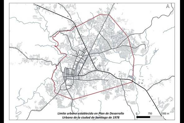 Mapa de Santiago, con límite urbano establecido en 1978. Mapa de Santiago, con límite urbano establecido en 1978.