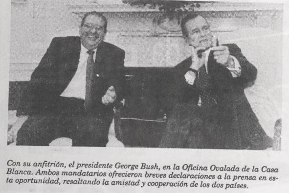 Reunión entre Guillermo Endara y su homólogo George Bush, en la Casa Blanca, en mayo 1990 Reunión entre Guillermo Endara y su homólogo George Bush, en la Casa Blanca, en mayo 1990