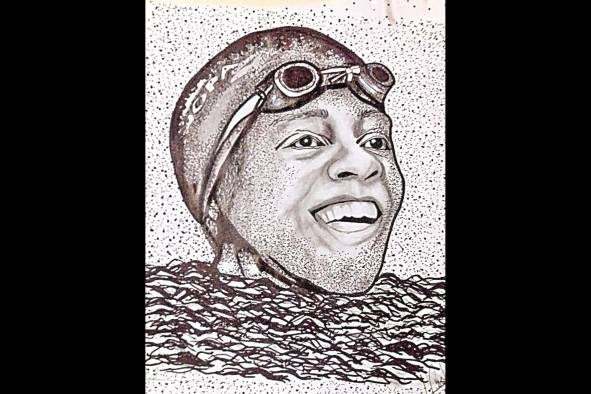 Retrato de Eileen Coparropa Alemán, una de las máximas figuras de la natación nacional. Retrato de Eileen Coparropa Alemán, una de las máximas figuras de la natación nacional.
