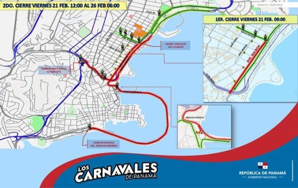 Mapa del cierre de vías de la Cinta Costera. Mapa del cierre de vías de la Cinta Costera.