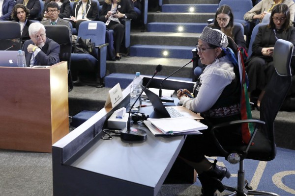La líder indígena chilena Elisa del Carmen Loncón, habla este 10 de octubre durante la una audiencia de Corte Interamericana de Derechos Humanos. La líder indígena chilena Elisa del Carmen Loncón, habla este 10 de octubre durante la una audiencia de Corte Interamericana de Derechos Humanos.