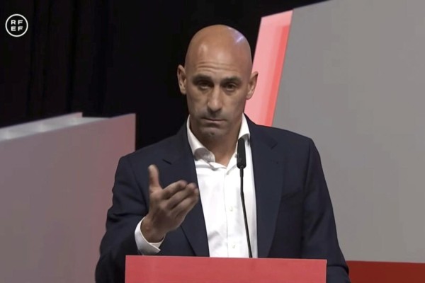 El presidente de la Real Federación Española de Fútbol, Luis Rubiales, durante su intervención en la Asamblea General El presidente de la Real Federación Española de Fútbol, Luis Rubiales, durante su intervención en la Asamblea General