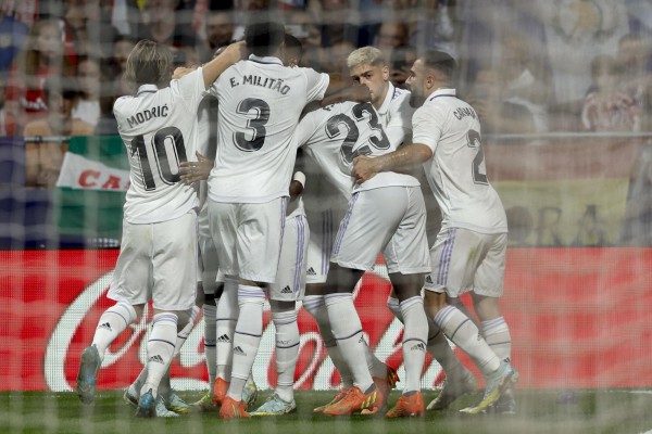 Los jugadores del Real Madrid celebran el primer gol del equipo madridista Los jugadores del Real Madrid celebran el primer gol del equipo madridista