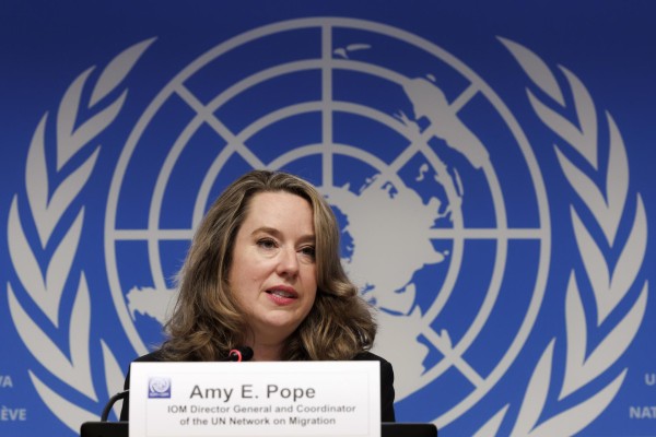 Amy Pope durante una conferencia de prensa en la sede europea de las Naciones Unidas en Ginebra, Suiza, el 2 de octubre de 2023. Amy Pope durante una conferencia de prensa en la sede europea de las Naciones Unidas en Ginebra, Suiza, el 2 de octubre de 2023.