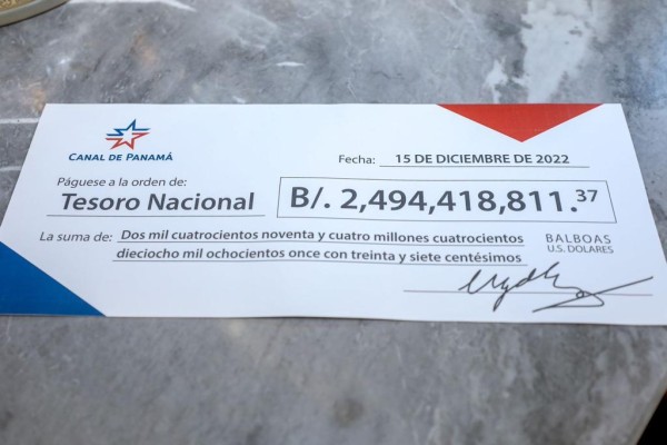 ACP entrega al Tesoro Nacional $2,494.4 millones en aportes en gestión del año 2022. ACP entrega al Tesoro Nacional $2,494.4 millones en aportes en gestión del año 2022.