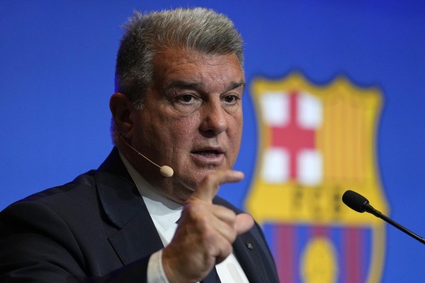 El presidente del Barcelona, Joan Laporta, durante la rueda de prensa El presidente del Barcelona, Joan Laporta, durante la rueda de prensa