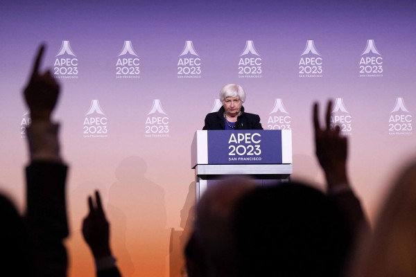 La Secretaria del Tesoro de Estados Unidos, Janet Yellen, en la Reunión de Ministros de Finanzas del Foro de Cooperación Económica Asia-Pacífico (APEC) en San Francisco, California. La Secretaria del Tesoro de Estados Unidos, Janet Yellen, en la Reunión de Ministros de Finanzas del Foro de Cooperación Económica Asia-Pacífico (APEC) en San Francisco, California.