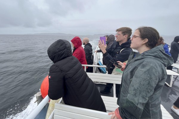 Un grupo de personas participa en una vuelta en barco por el Mar Céltico, organizada para presentar un proyecto que utiliza la IA para proteger a los cetáceos en las costas de Irlanda. Un grupo de personas participa en una vuelta en barco por el Mar Céltico, organizada para presentar un proyecto que utiliza la IA para proteger a los cetáceos en las costas de Irlanda.