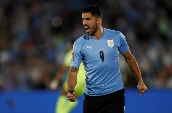 Luis Suárez de Uruguay celebra un gol Luis Suárez de Uruguay celebra un gol