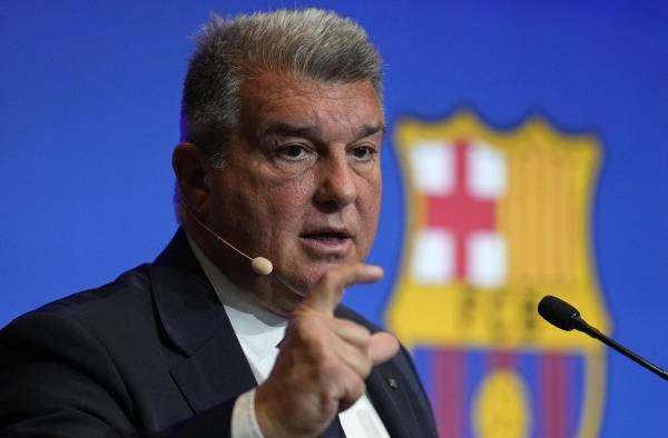 El presidente del Barcelona, Joan Laporta, durante la rueda de prensa El presidente del Barcelona, Joan Laporta, durante la rueda de prensa