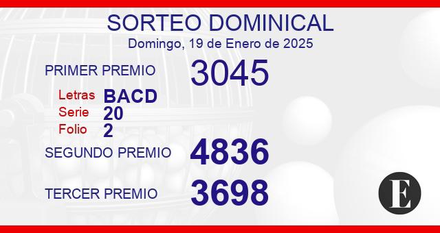 Sorteo de oro dominical del 19 de enero de 2025 Sorteo de oro dominical del 19 de enero de 2025