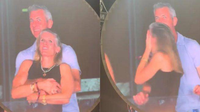 Momento en que la Kiss Cam capturó a la pareja. Momento en que la Kiss Cam capturó a la pareja.