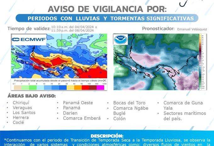 Meteorología emite aviso de prevención de lluvias hasta el 8 de abril Meteorología emite aviso de prevención de lluvias hasta el 8 de abril