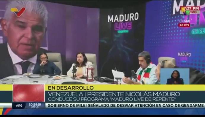 Una foto del presidente panameño, José Raúl Mulino, acompañó las declaraciones de Nicolás Maduro sobre Panamá Una foto del presidente panameño, José Raúl Mulino, acompañó las declaraciones de Nicolás Maduro sobre Panamá