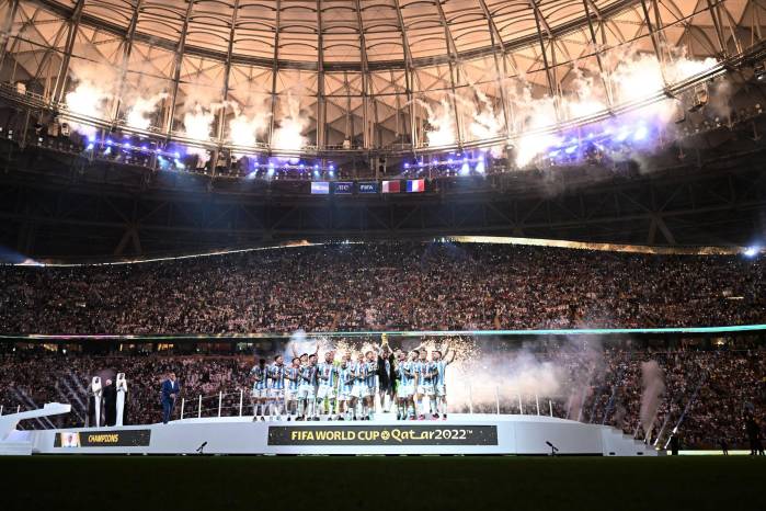 La selección de Argentina celebrando su título de la Copa del Mundo. La selección de Argentina celebrando su título de la Copa del Mundo.