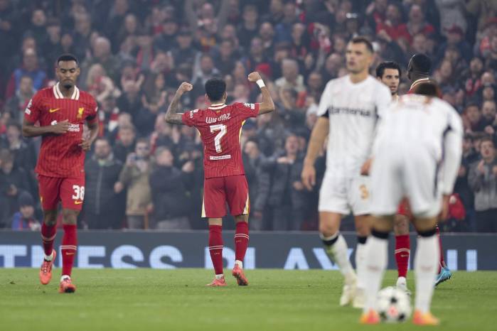 El colombiano, Luis Diaz celebra un gol durante del partido de la UEFA Champions League league. El colombiano, Luis Diaz celebra un gol durante del partido de la UEFA Champions League league.
