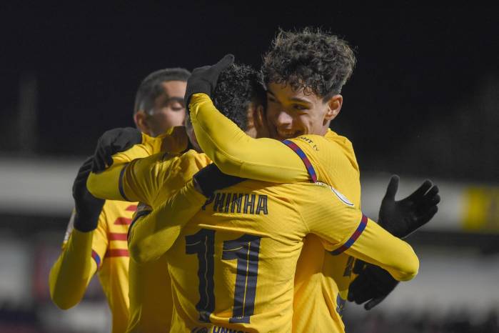 Los jugadores del FC Barcelona celebran el segundo gol de su equipo. Los jugadores del FC Barcelona celebran el segundo gol de su equipo.