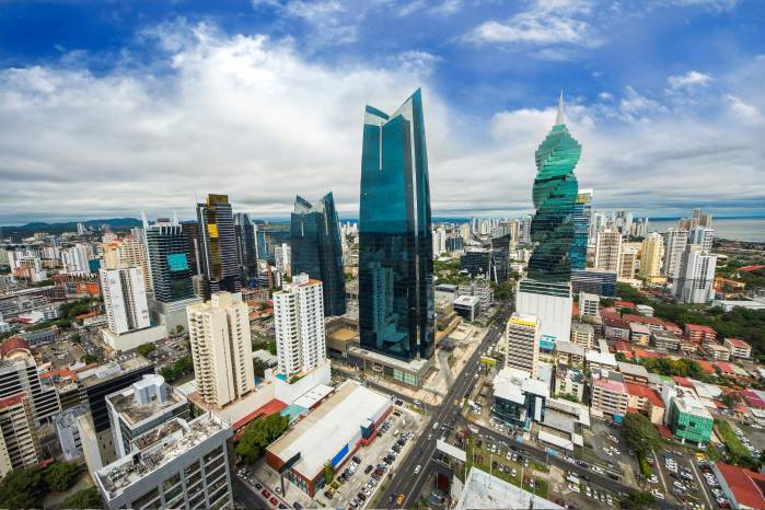 Aerial view of the modern skyline of Panama City , Panama Aerial view of the modern skyline of Panama City , Panama