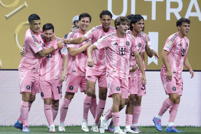 Jugadores del Inter Miami celebrando uno de los goles del Inter Miami. Jugadores del Inter Miami celebrando uno de los goles del Inter Miami.