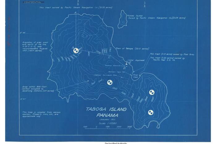 Mapa con las ubicaciones de las instalaciones militares ubicadas en la isla de Taboga durante la Primera Guerra Mundial. Mapa con las ubicaciones de las instalaciones militares ubicadas en la isla de Taboga durante la Primera Guerra Mundial.