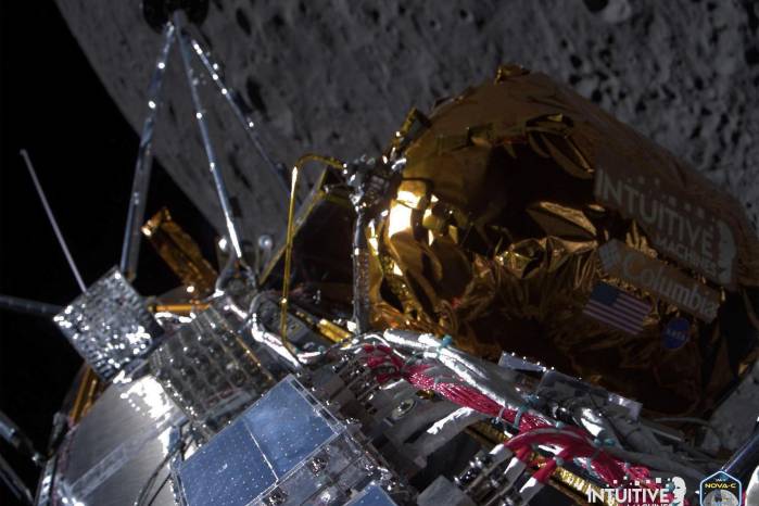 Odysseus se lanzó el 15 de febrero en un cohete Falcon 9 de SpaceX. Odysseus se lanzó el 15 de febrero en un cohete Falcon 9 de SpaceX.
