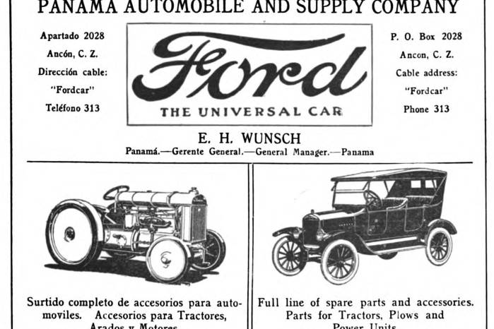 Anuncio de la compañía que distribuía los autos Ford en Panamá. Fuente: El libro de Oro (autores: Mia Strasser y David Saavedra). Anuncio de la compañía que distribuía los autos Ford en Panamá. Fuente: El libro de Oro (autores: Mia Strasser y David Saavedra).