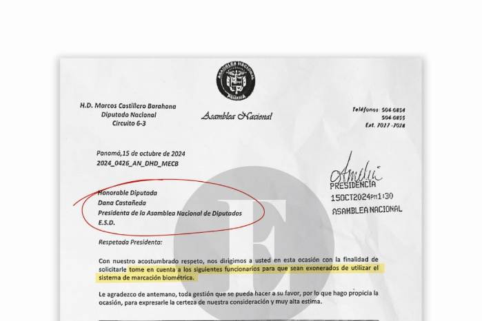 Una de las múltiples cartas de solicitud de los diputados para eximir de la marcación a su personal Una de las múltiples cartas de solicitud de los diputados para eximir de la marcación a su personal