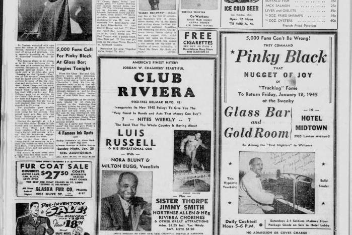 Anuncio de presentación de Russell en el St Louis Argus, 1945. Anuncio de presentación de Russell en el St Louis Argus, 1945.