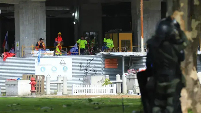 Unidad antomotines durante las protestas que el Suntracs realizó dentro del proyecto del nuevo Hospital del Niño en el mes de febrero. Unidad antomotines durante las protestas que el Suntracs realizó dentro del proyecto del nuevo Hospital del Niño en el mes de febrero.