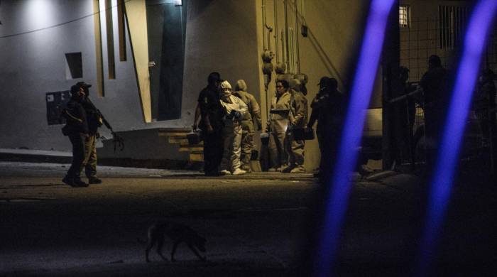 Personal forense trabaja en la escena del crimen en la población de Chilpancingo. Personal forense trabaja en la escena del crimen en la población de Chilpancingo.