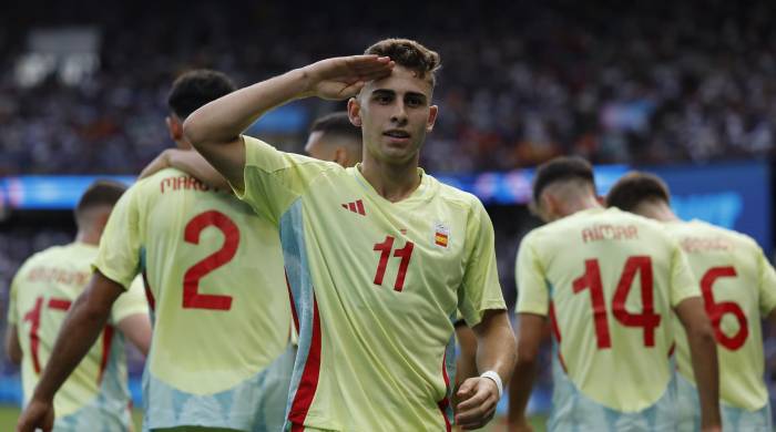 El español Fermín López celebra tras anotar un gol ante Francia. El español Fermín López celebra tras anotar un gol ante Francia.